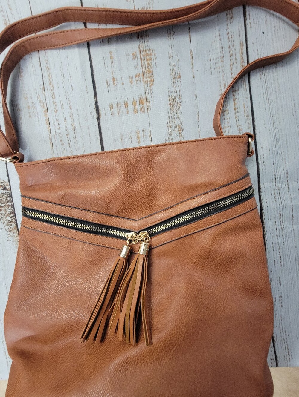 Classic Tan Crossbody Bag with Tassel Accent New Without Tags